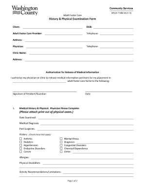 Adult Foster Care Health Examination Form