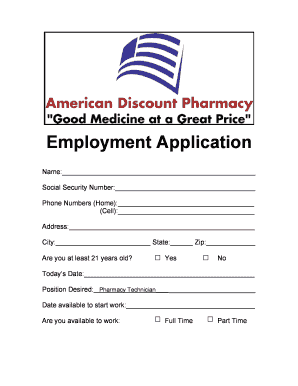 Pharmacy Technician Employment Application
