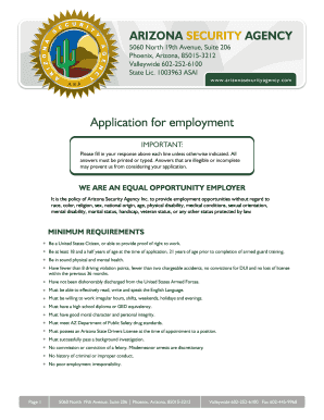 Arizona Security Agency Employment Application