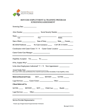 Refugee Employment Screening Assessment Form