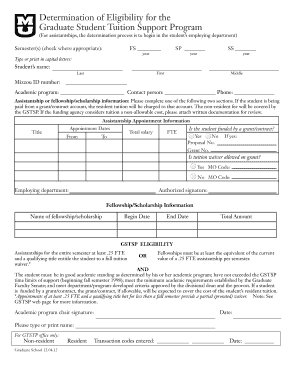 Graduate Student Tuition Support Program Eligibility Form