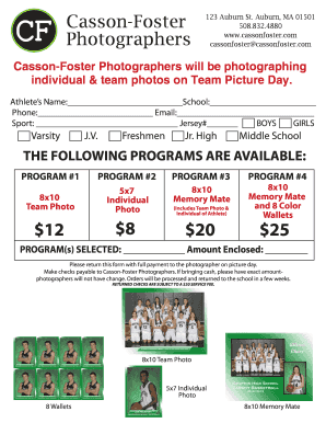 Team Picture Day Order Form