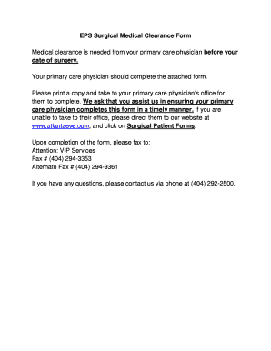 EPS Surgical Medical Clearance Form