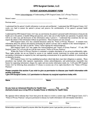 Patient Acknowledgment of Understanding of Privacy Practices