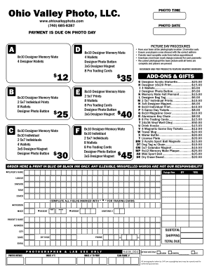 Ohio Valley Photo Team Picture Order Form