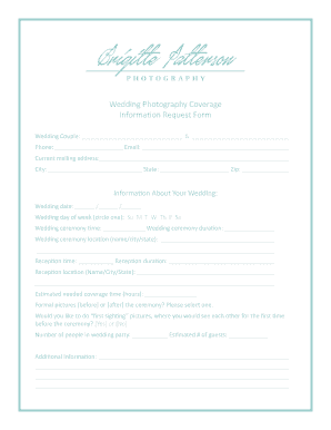 Wedding Photography Coverage Request Form
