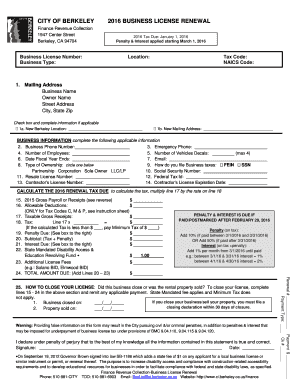 City of Berkeley 2016 Business License Renewal