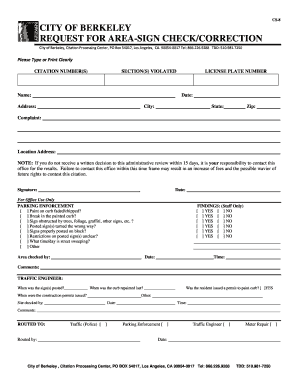 City of Berkeley Area-Sign Check/Correction Request