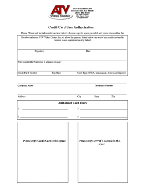 Credit Card User Authorization Form
