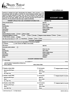 Credit Union New Account Application Form