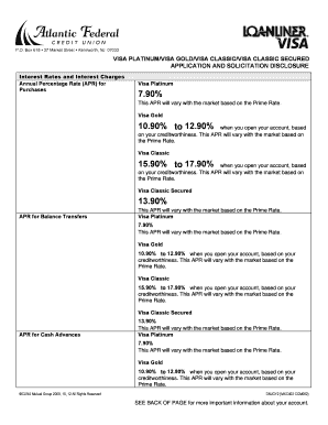 Visa Credit Card Application and Solicitation Disclosure