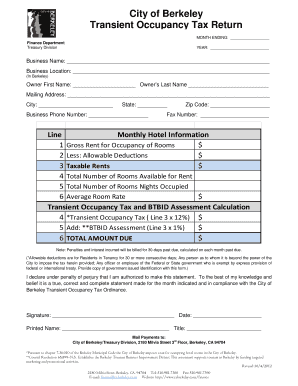 City of Berkeley Transient Occupancy Tax Return