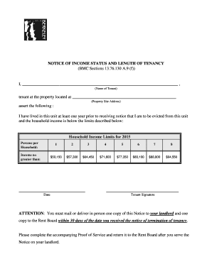 Notice of Income Status and Length of Tenancy