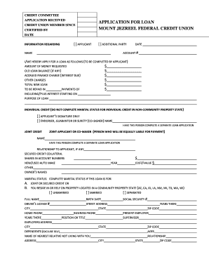 Mount Jezreel Federal Credit Union Loan Application