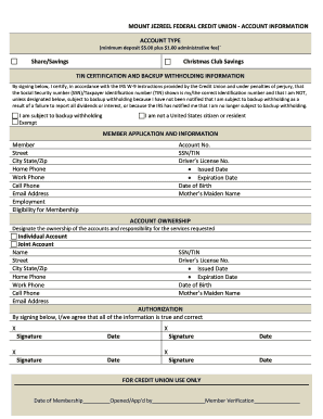 Mount Jezreel Federal Credit Union Account Application