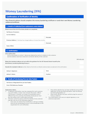 UK Money Laundering Identity Verification Form