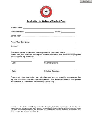 Application for Waiver of Student Fees