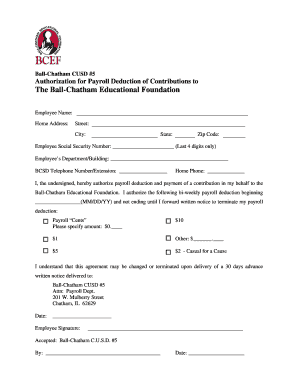 Ball-Chatham Payroll Deduction Authorization