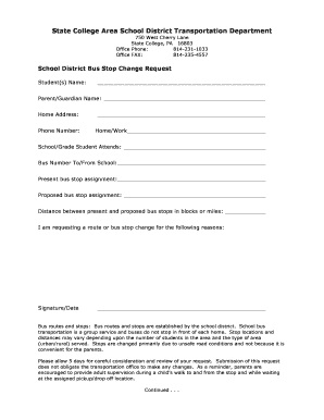 School District Bus Stop Change Request