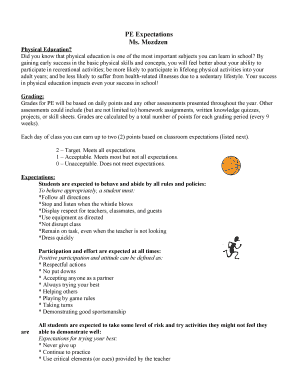 Physical Education Expectations Form