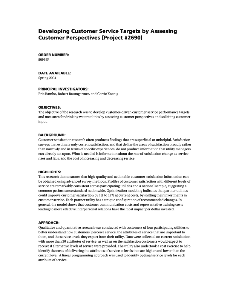 Fillable Online Developing Customer Service Targets by Assessing Fax