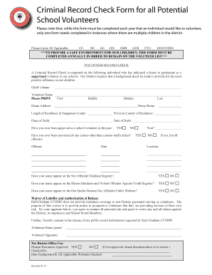 School Volunteer Criminal Record Check Form