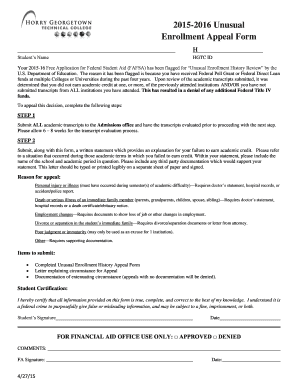 2015-2016 Unusual Enrollment Appeal Form