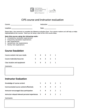 CIPS Course and Instructor Evaluation Form