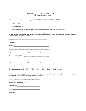 REALTOR Course Student Data Form