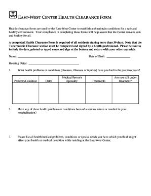 East-West Center Health Clearance Form