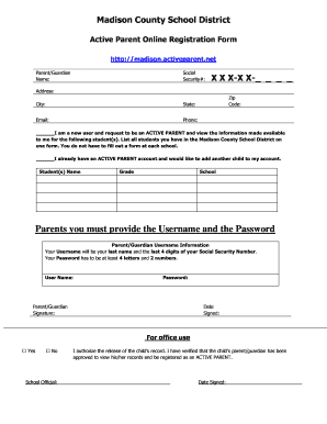 Madison County Active Parent Registration Form