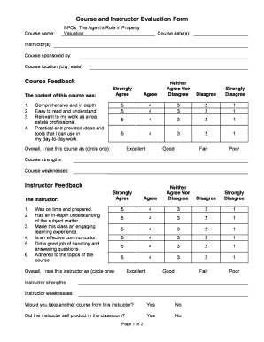 Course and Instructor Evaluation Form