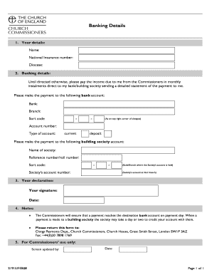 Clergy Banking Details Form