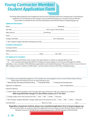 Young Contractor Member Student Application Form