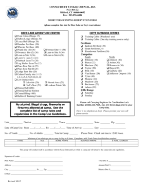 Connecticut Yankee Council BSA Short Term Camping Reservation Form