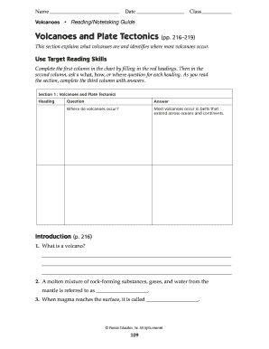 Volcanoes Reading Notetaking Guide
