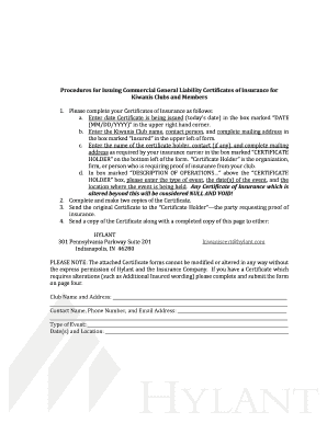 Kiwanis Certificate of Insurance