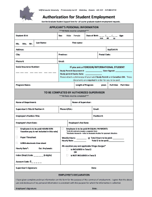 Authorization for Student Employment
