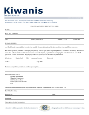 Kiwanis Magazine Subscription Form
