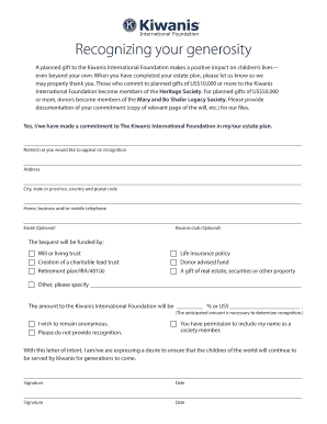 Kiwanis Planned Gift Commitment Form