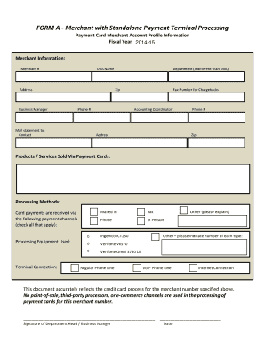 Merchant Payment Card Processing Profile
