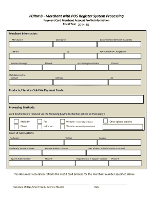 Merchant Payment Card Processing Profile Form