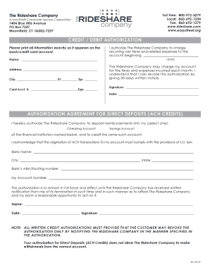 Credit Debit Authorization Form