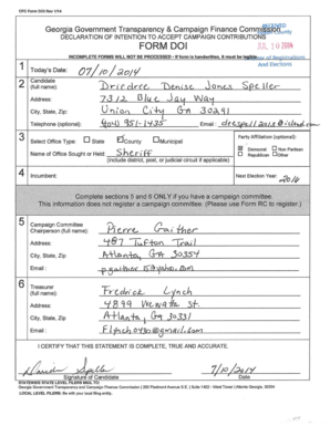 Georgia Declaration of Intention to Accept Campaign Contributions