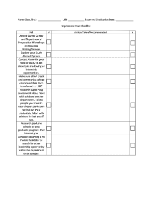 Sophomore Year Checklist