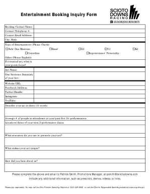 Entertainment Booking Inquiry Form