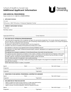 Non-Medical Prescribing Application Form