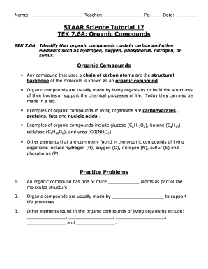 STAAR Science Tutorial 17 TEK 76A Organic Compounds