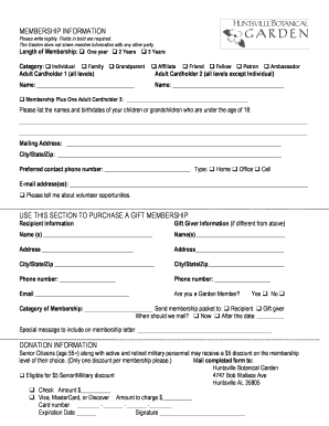 Huntsville Botanical Garden Membership Application