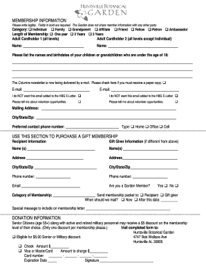 Huntsville Botanical Garden Membership Application